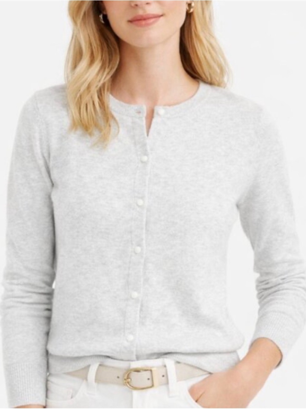 J.Crew 100% Italian Cashmere Light Gray Dainty Button Up Cardigan Sweater M